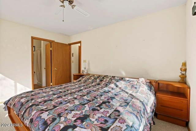 bedroom with carpet flooring and ceiling fan