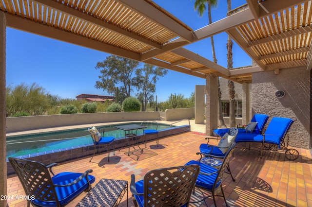 view of terrace featuring a pergola and a fenced in pool