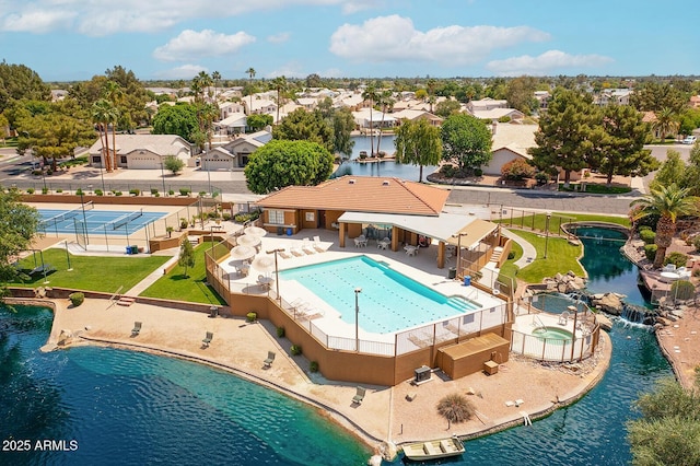 1601 E Cindy St, Chandler, AZ 85225 - pool featuring a water view, a patio, a hot tub, and fence