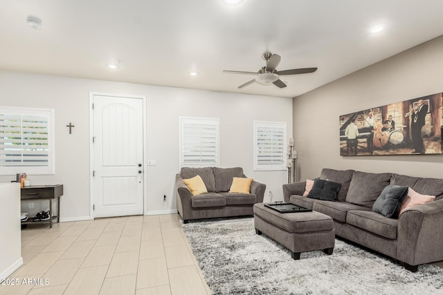 living room with ceiling fan