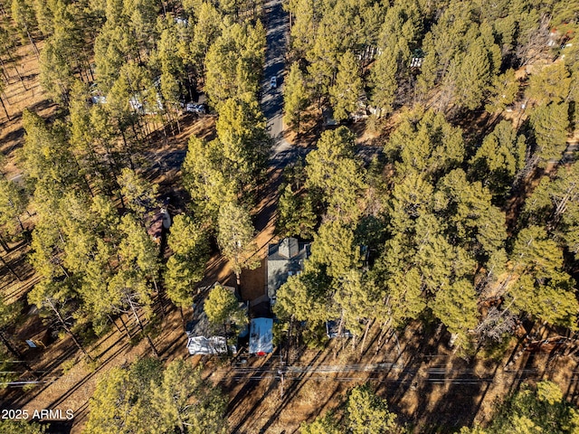 birds eye view of property featuring a view of trees