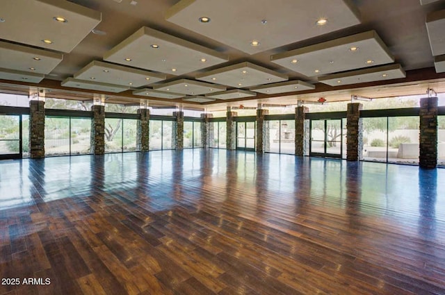 3931 E Crest Ln, Phoenix, AZ 85050 - empty room with coffered ceiling, wood finished floors, and recessed lighting