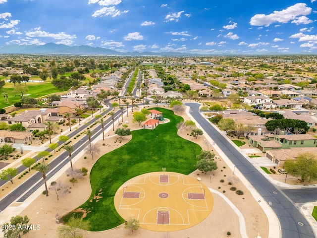 drone / aerial view with a mountain view and a residential view