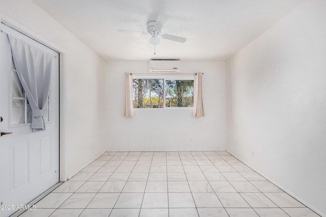 empty room with a ceiling fan and an AC wall unit