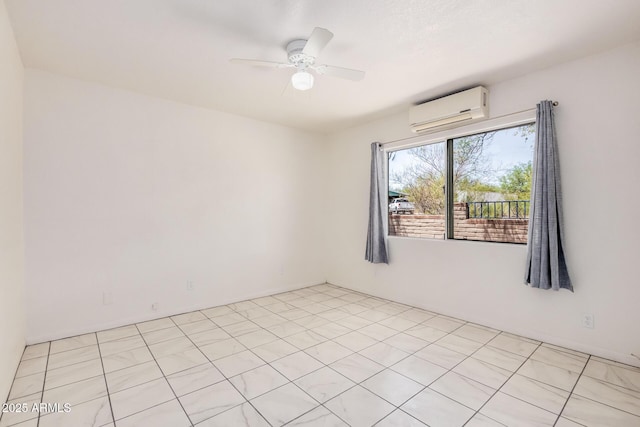 unfurnished room featuring ceiling fan and a wall mounted AC