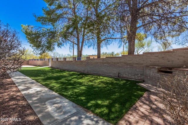 view of yard with a fenced backyard