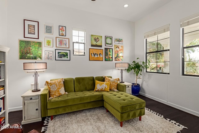 living area with hardwood / wood-style floors