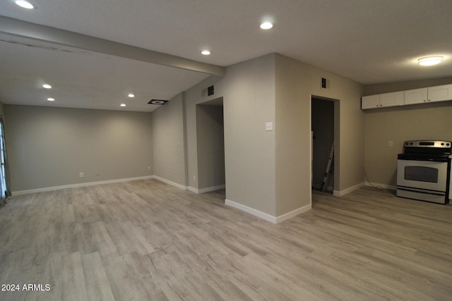 basement featuring light wood-type flooring