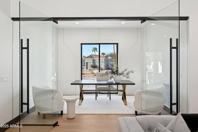 office area featuring recessed lighting and wood finished floors