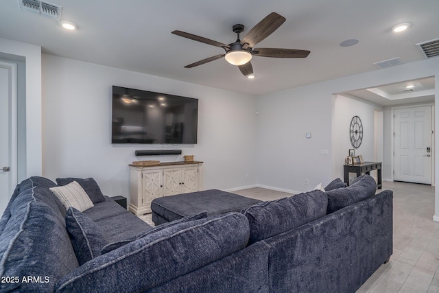 8513 N 172nd Ln, Waddell, AZ 85355 - living area with light wood finished floors, visible vents, and a ceiling fan