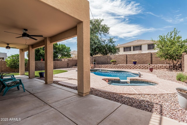 10440 E Osage Ave, Mesa, AZ 85212 - view of swimming pool with a patio, ceiling fan, and a fenced backyard