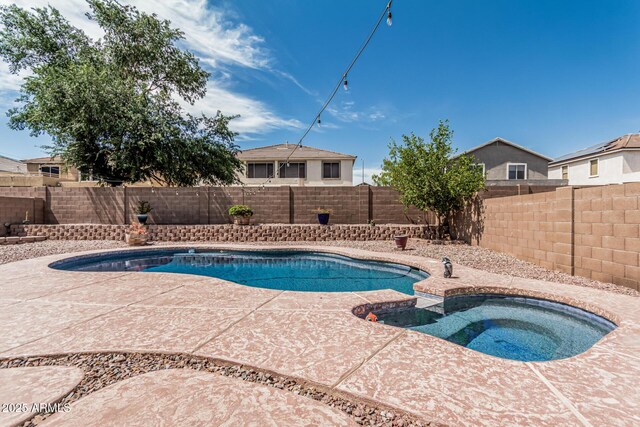 10440 E Osage Ave, Mesa, AZ 85212 - view of swimming pool featuring an in-ground hot tub, a patio, and a fenced backyard