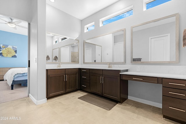 bathroom with vanity and ceiling fan