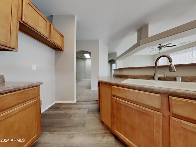 kitchen with ceiling fan and sink