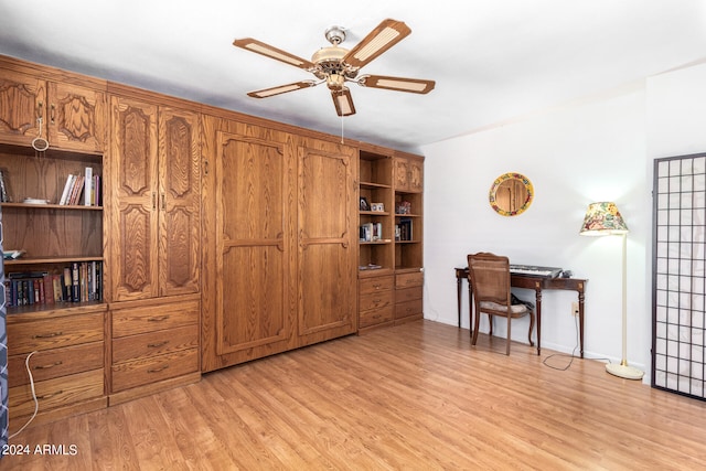 interior space with ceiling fan and light hardwood / wood-style floors