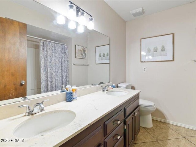 bathroom featuring toilet, tile patterned flooring, visible vents, and a sink