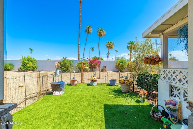 view of yard with a fenced backyard