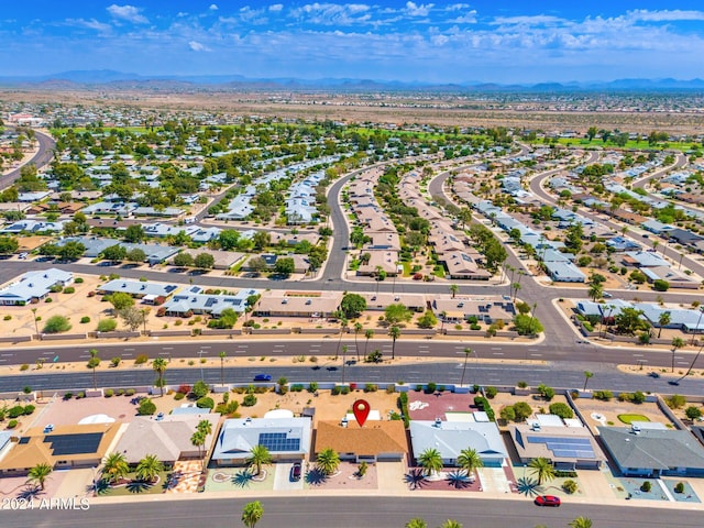 bird's eye view featuring a mountain view and a residential view