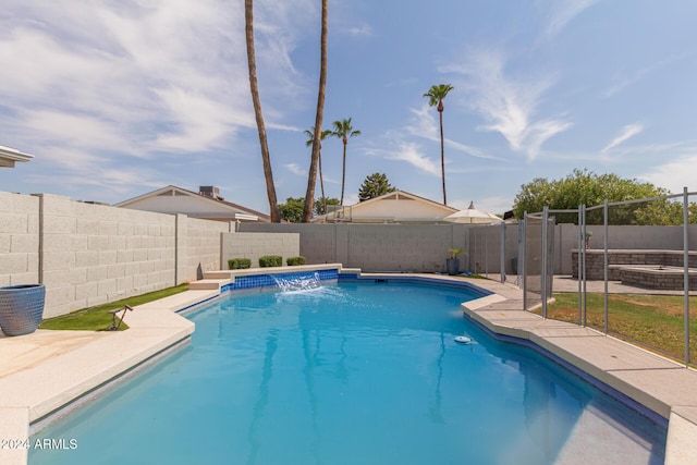 view of pool featuring pool water feature