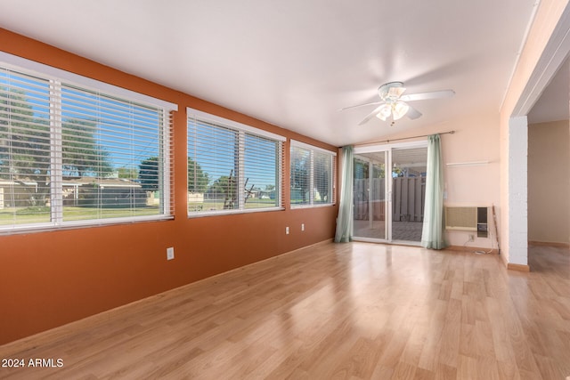 interior space with ceiling fan and light wood-type flooring