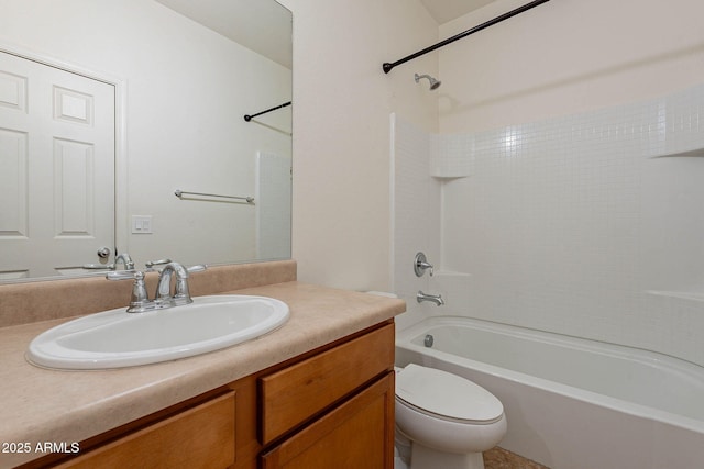 full bathroom with toilet, vanity, and bathtub / shower combination