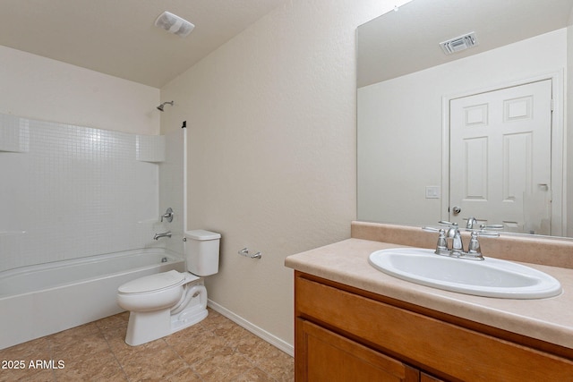 full bathroom with toilet, shower / tub combination, and vanity