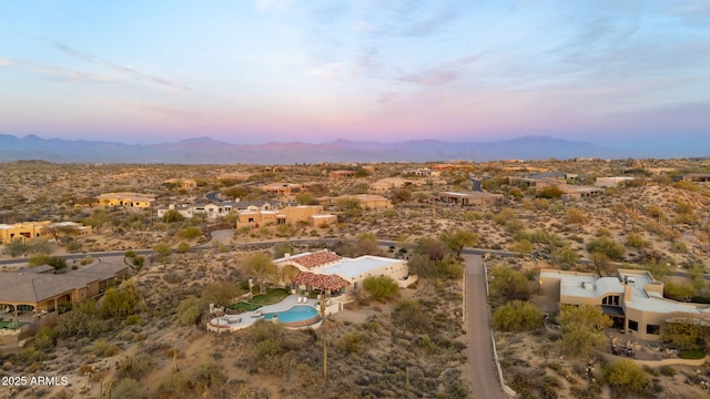 aerial view featuring a residential view and a mountain view