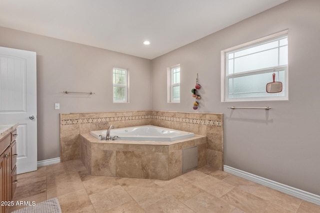 3034 E Turney Ave, Phoenix, AZ 85016 - full bathroom with vanity, baseboards, a bath, and recessed lighting