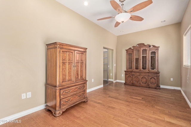 3034 E Turney Ave, Phoenix, AZ 85016 - bedroom with light wood-style flooring, baseboards, recessed lighting, and ceiling fan