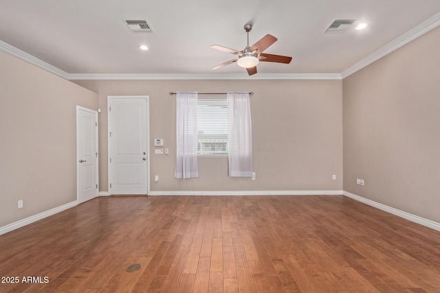3034 E Turney Ave, Phoenix, AZ 85016 - unfurnished room featuring a ceiling fan, wood finished floors, ornamental molding, baseboards, and recessed lighting
