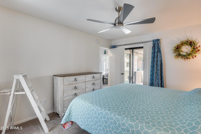 14300 W Bell Rd Unit 312, Surprise, AZ 85374 - carpeted bedroom featuring access to exterior, baseboards, and a ceiling fan