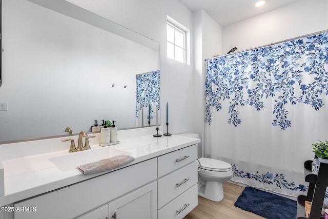 21241 E Superstition Dr, Queen Creek, AZ 85142 - full bath featuring vanity, curtained shower, toilet, and wood finished floors