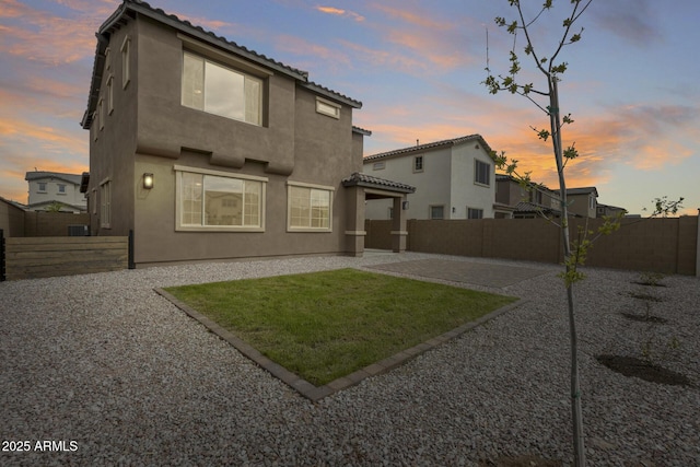 21241 E Superstition Dr, Queen Creek, AZ 85142 - rear view of property with stucco siding, a patio, a fenced backyard, and a tiled roof