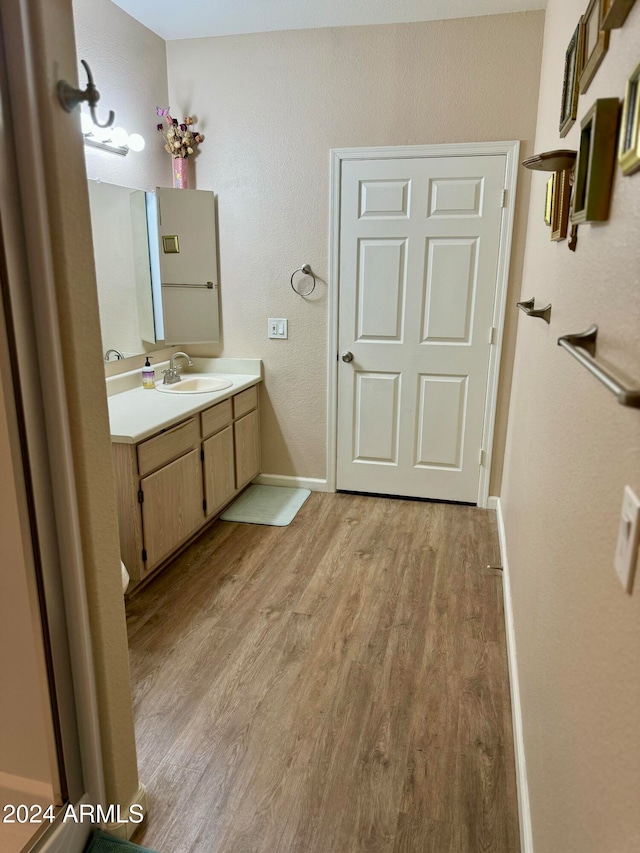 bathroom featuring vanity and wood-type flooring