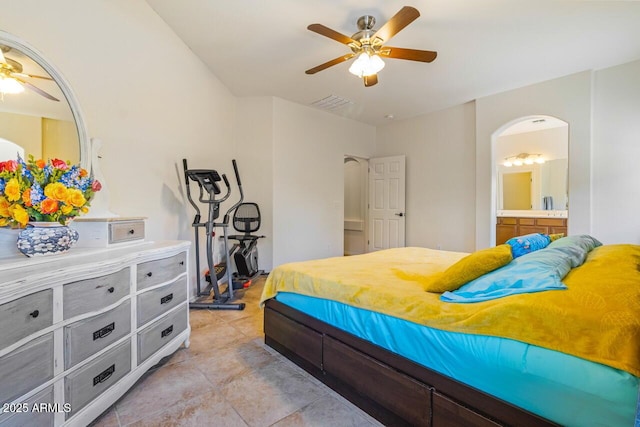 16559 W Lincoln St, Goodyear, AZ 85338 - bedroom featuring ensuite bathroom, ceiling fan, and arched walkways
