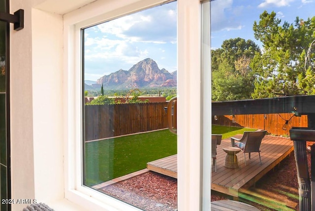 entryway with a mountain view