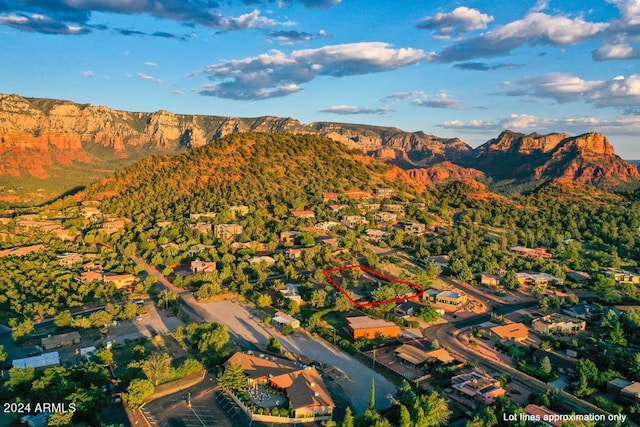 drone / aerial view featuring a mountain view