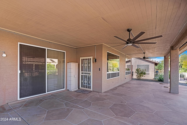 view of patio featuring ceiling fan