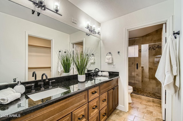 8653 E Royal Palm Rd Unit 1030, Scottsdale, AZ 85258 - bathroom with double vanity and a shower stall