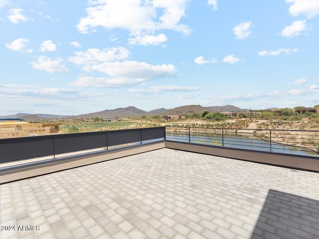 view of patio with a mountain view