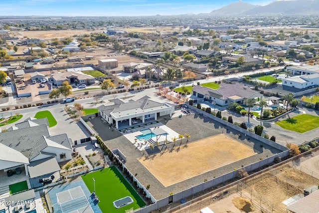 bird's eye view featuring a mountain view and a residential view