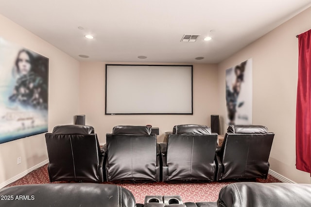 home theater with carpet floors