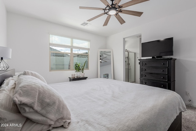 bedroom featuring carpet floors and ceiling fan