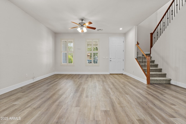 3575 E Gary Way, Gilbert, AZ 85234 - foyer featuring ceiling fan, stairs, light wood-type flooring, and recessed lighting