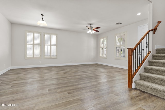 3575 E Gary Way, Gilbert, AZ 85234 - unfurnished room with a ceiling fan, stairs, light wood-type flooring, and recessed lighting