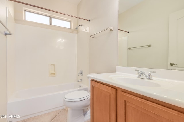 full bathroom featuring tile floors, vanity,  shower combination, and toilet