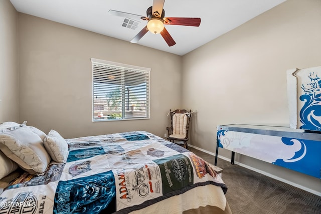 bedroom featuring carpet and ceiling fan