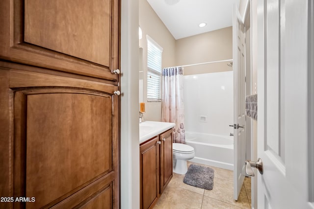 full bathroom with tile patterned flooring, vanity, toilet, and shower / bath combo