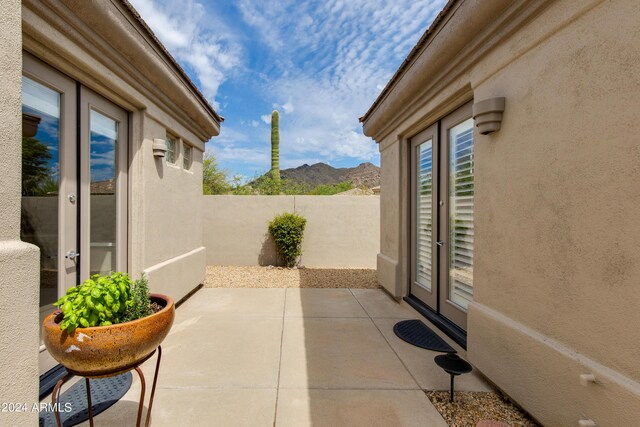 view of patio featuring a mountain view