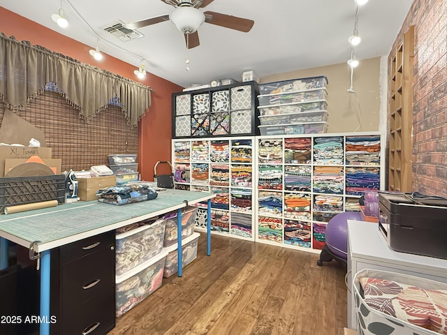 storage room featuring ceiling fan